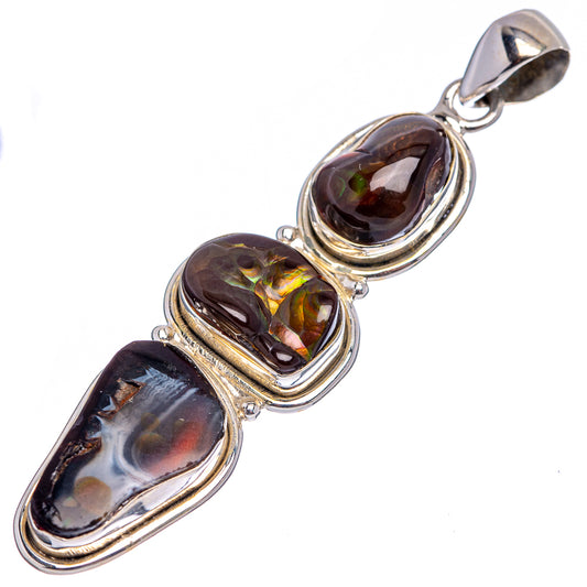 Fire agate pendant in .925 sterling silver with three oval bezel-set stones, dark bronze tones
