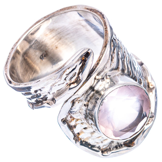 Adjustable sterling silver ring with oval rose quartz and engraved frame detail