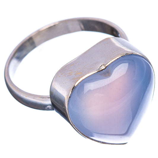 Heart chalcedony ring with open silver band and lavender stone set in bezel, size 8.75