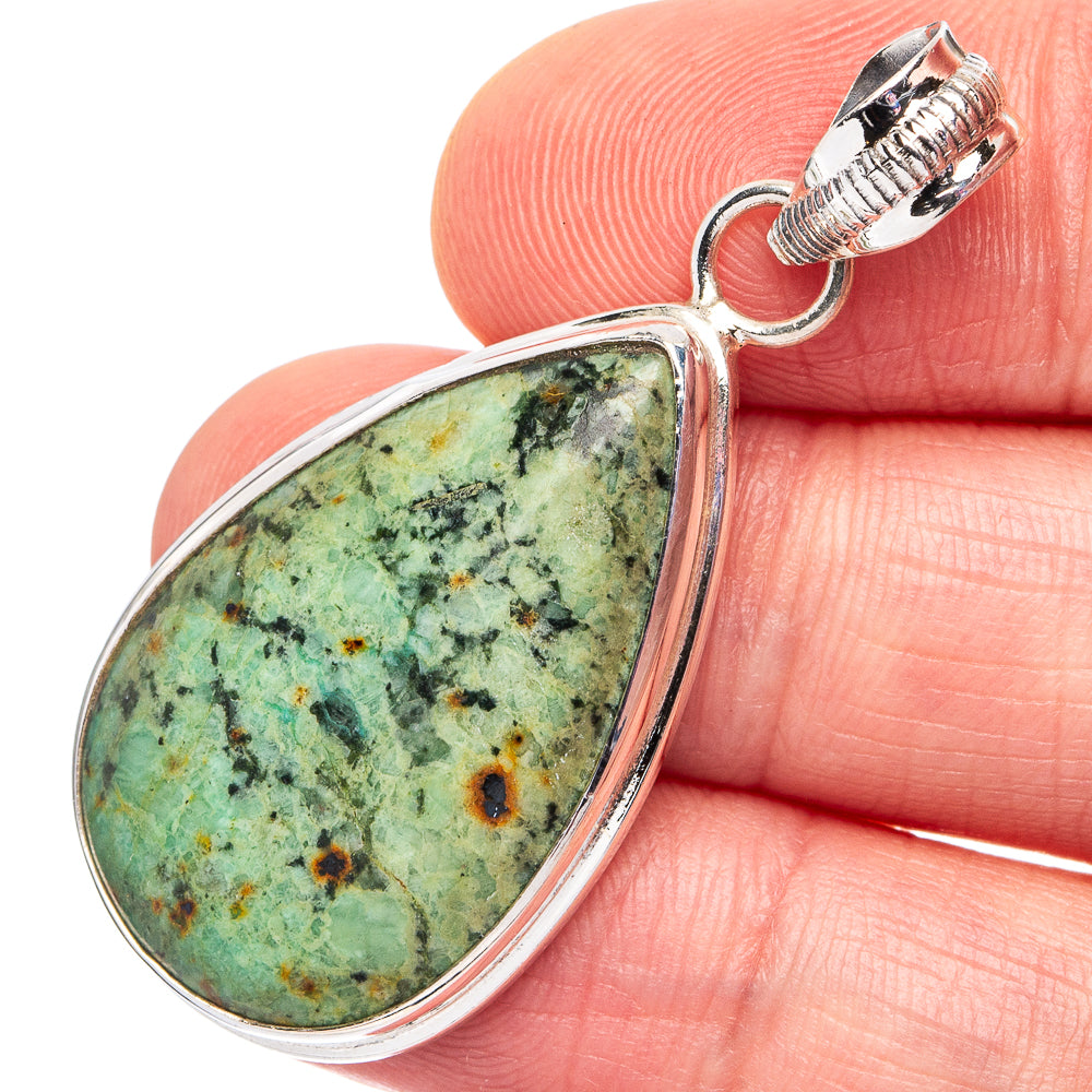 African Turquoise Jasper Pendant 1 3/4" (.925 Sterling Silver)