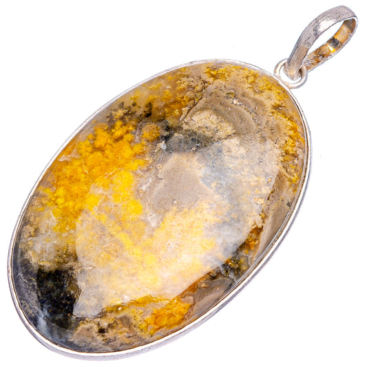 Silver-plated jasper pendant with oval cabochon stone and top loop bail