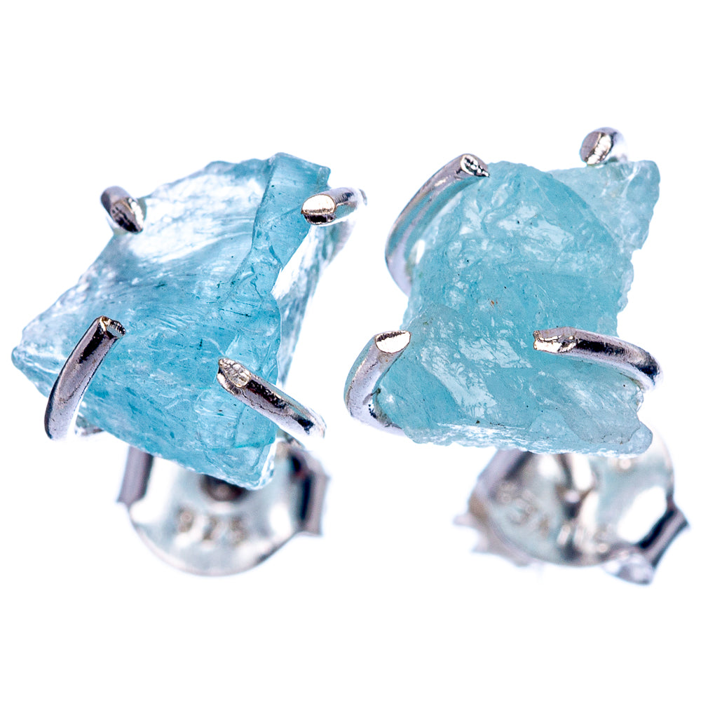 Aquamarine drop earrings in 925 sterling silver, rough light-blue crystal with curved hooks