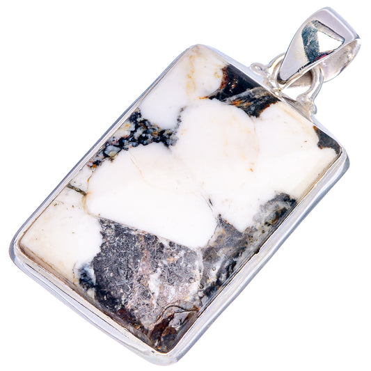 Rectangular sterling silver pendant with white buffalo turquoise stone and bail