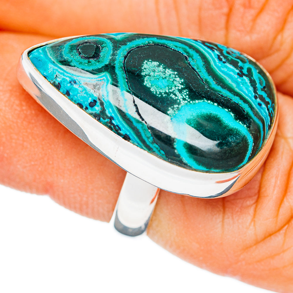 Premium Malachite In Chrysocolla Ring Size 5.5 Adjustable (.925 Sterling Silver)