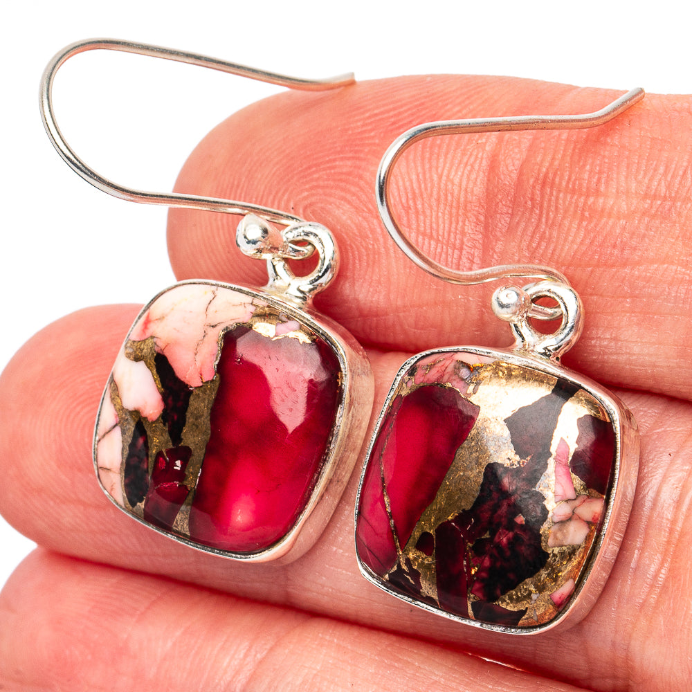 Red Dahlia Turquoise Earrings 1 1/4" (925 Sterling Silver) E2801