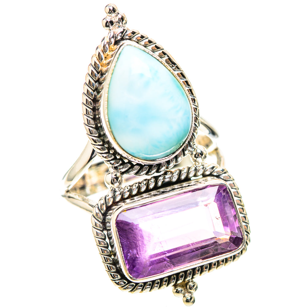 Large Faceted Amethyst, Larimar Ring Size 8 (925 Sterling Silver) RING139284