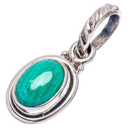 Dainty malachite pendant in .925 sterling silver, oval green cabochon setting