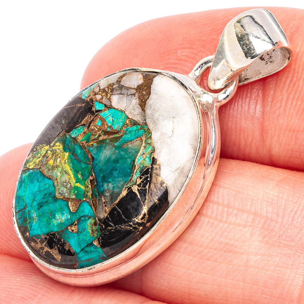 Oval chrysocolla howlite pendant with turquoise stone in 925 sterling silver bezel