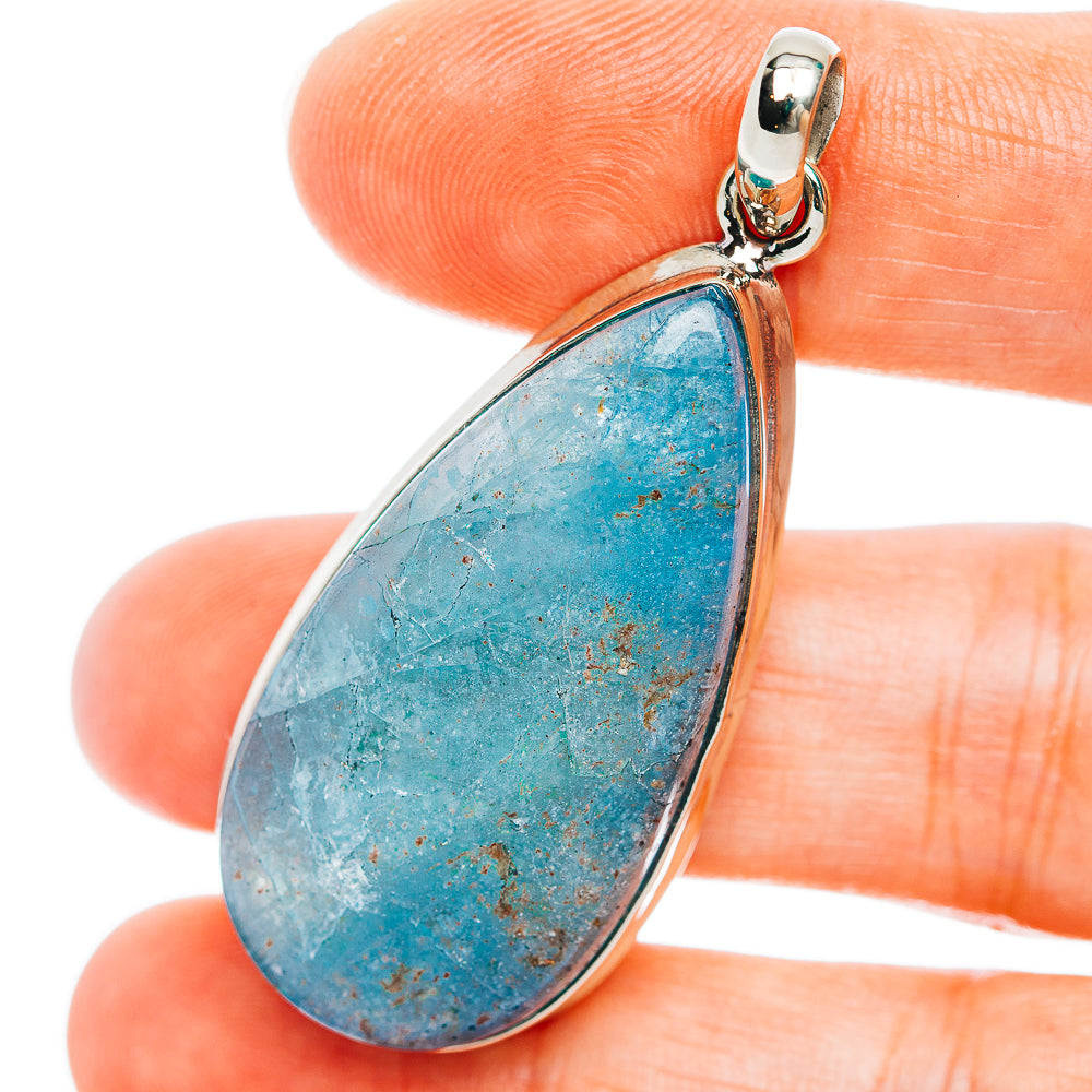 Aquamarine teardrop pendant in German silver with polished bail