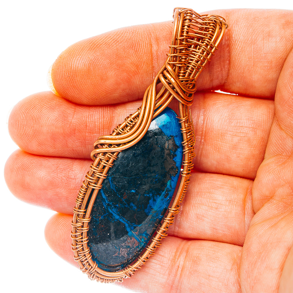 Azurite Wire Wrap Pendant 2 1/2" (Copper)