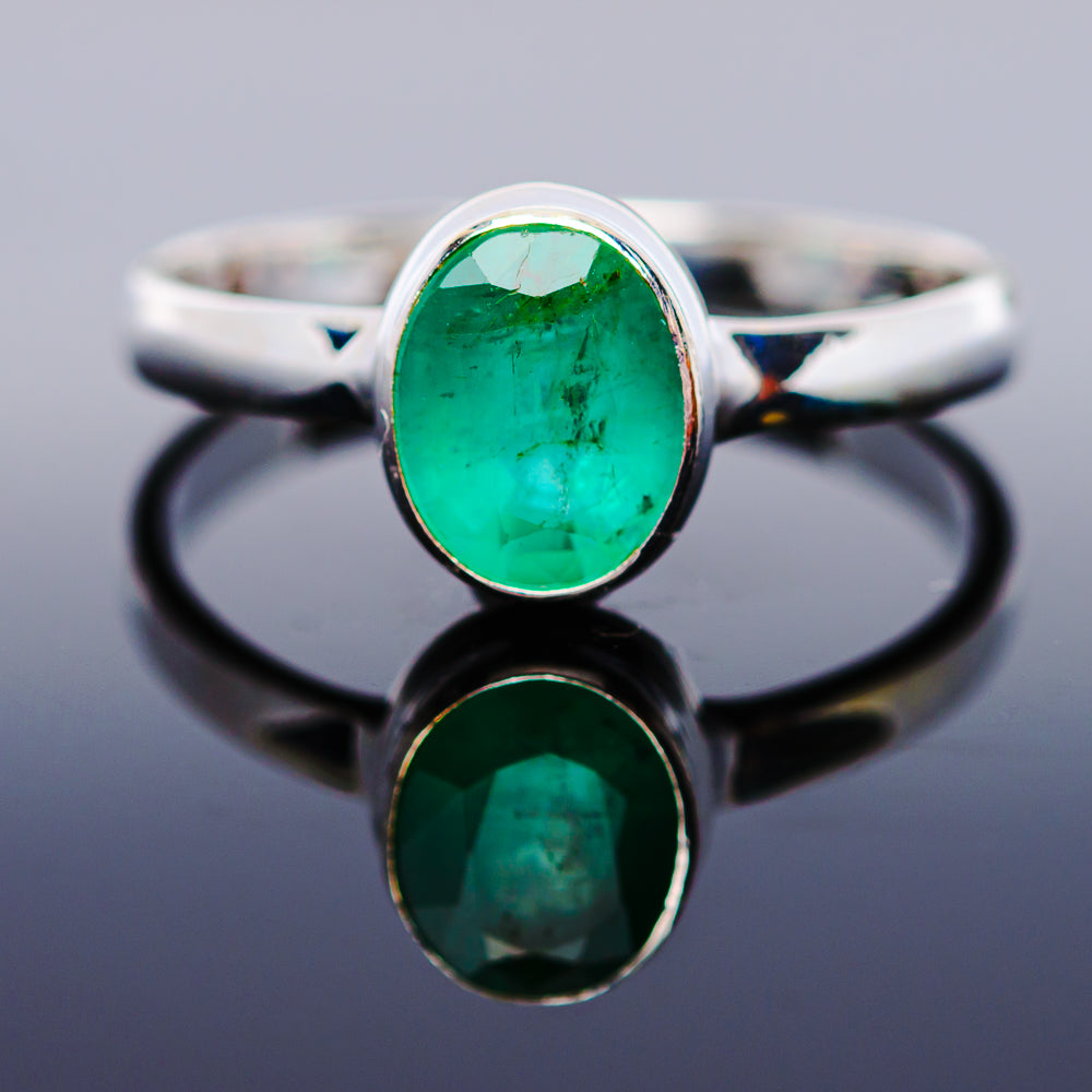 1ct Premium Zambian Emerald Ring Size 10 (.925 Sterling Silver)