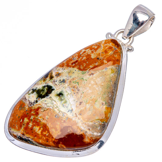 Jasper teardrop pendant with orange-and-cream stone in .925 sterling silver