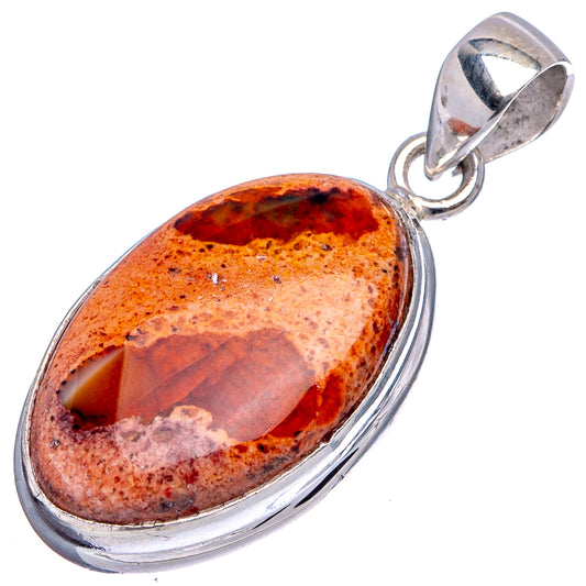 Teardrop .925 sterling silver fire opal pendant, orange-brown stone with silver bail