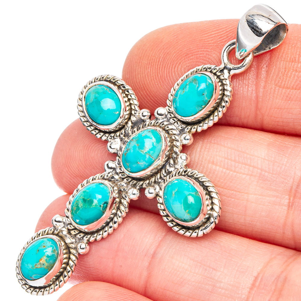 Kingman Turquoise Cross Pendant 2 1/8" (.925 Sterling Silver)