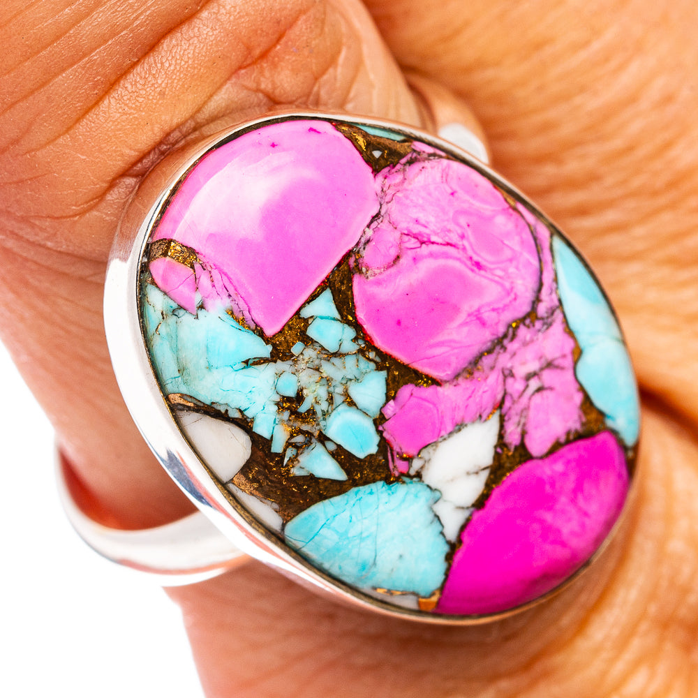 Premium Cotton Candy Dahlia Turquoise Ring Size 10 Adjustable (.925 Sterling Silver)