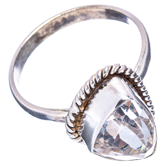 Sterling silver ring with pear-cut white quartz and twisted rope setting, size 9.