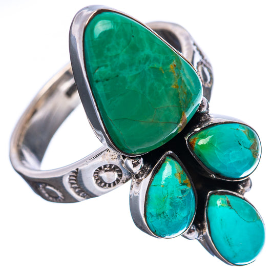 Turquoise oval stone cluster ring with sterling silver ornate bezel detail