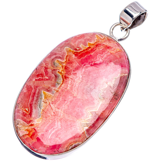 Oval rhodochrosite gemstone pendant in .925 sterling silver with side bail loop
