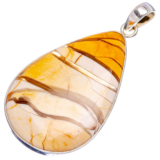 Sterling silver mookaite teardrop pendant, amber yellow and cream ribbon stripes