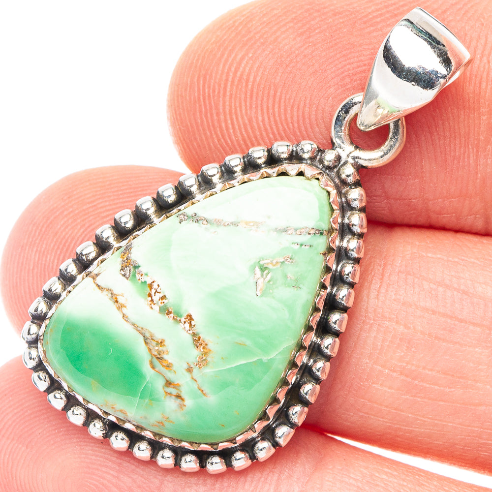 Green variscite teardrop pendant with sterling silver bead bezel and loop bail