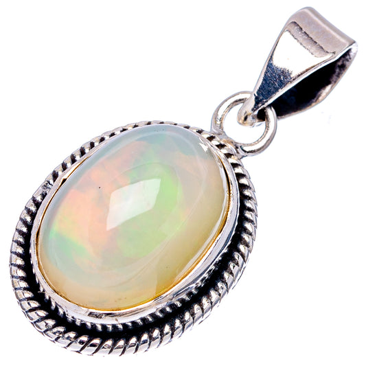 Oval opal pendant with .925 sterling silver bail, bezel set in halo rope frame