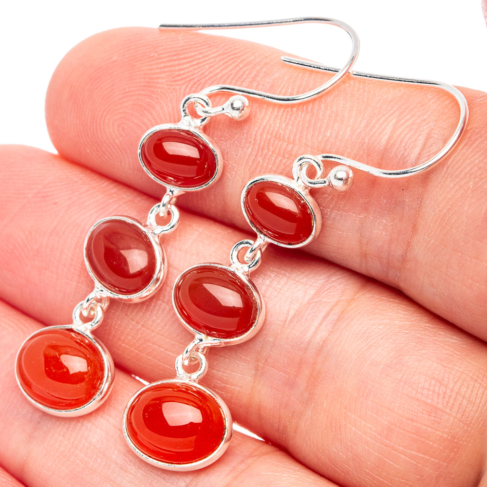 Dainty Carnelian Earrings 1 3/4" (925 Sterling Silver) E2895