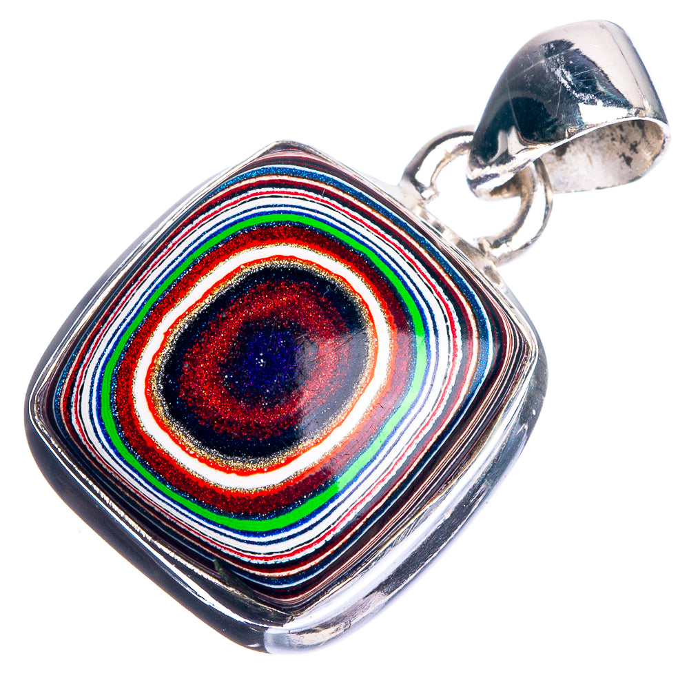Sterling silver pendant with multicolor concentric circle inlay and loop bail