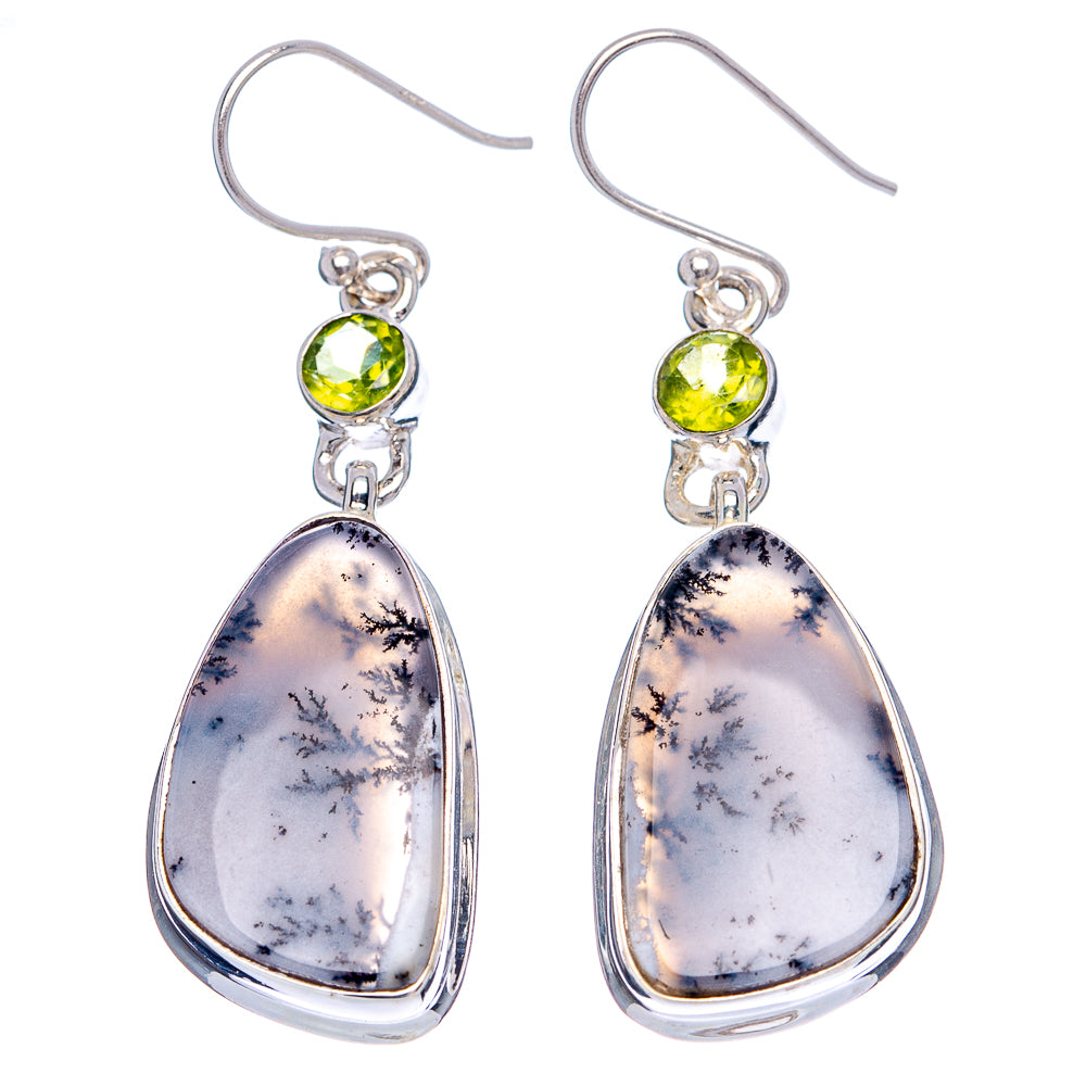 Premium Dendritic Opal, Peridot Earrings 2" (.925 Sterling Silver)