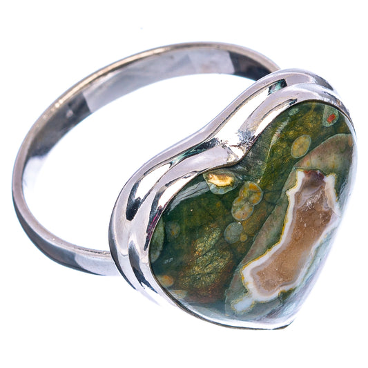 Side view heart ring with green jasper stone set in polished .925 sterling silver