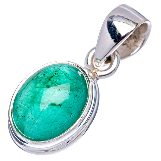 Oval green emerald cabochon pendant with .925 sterling silver setting and loop bail