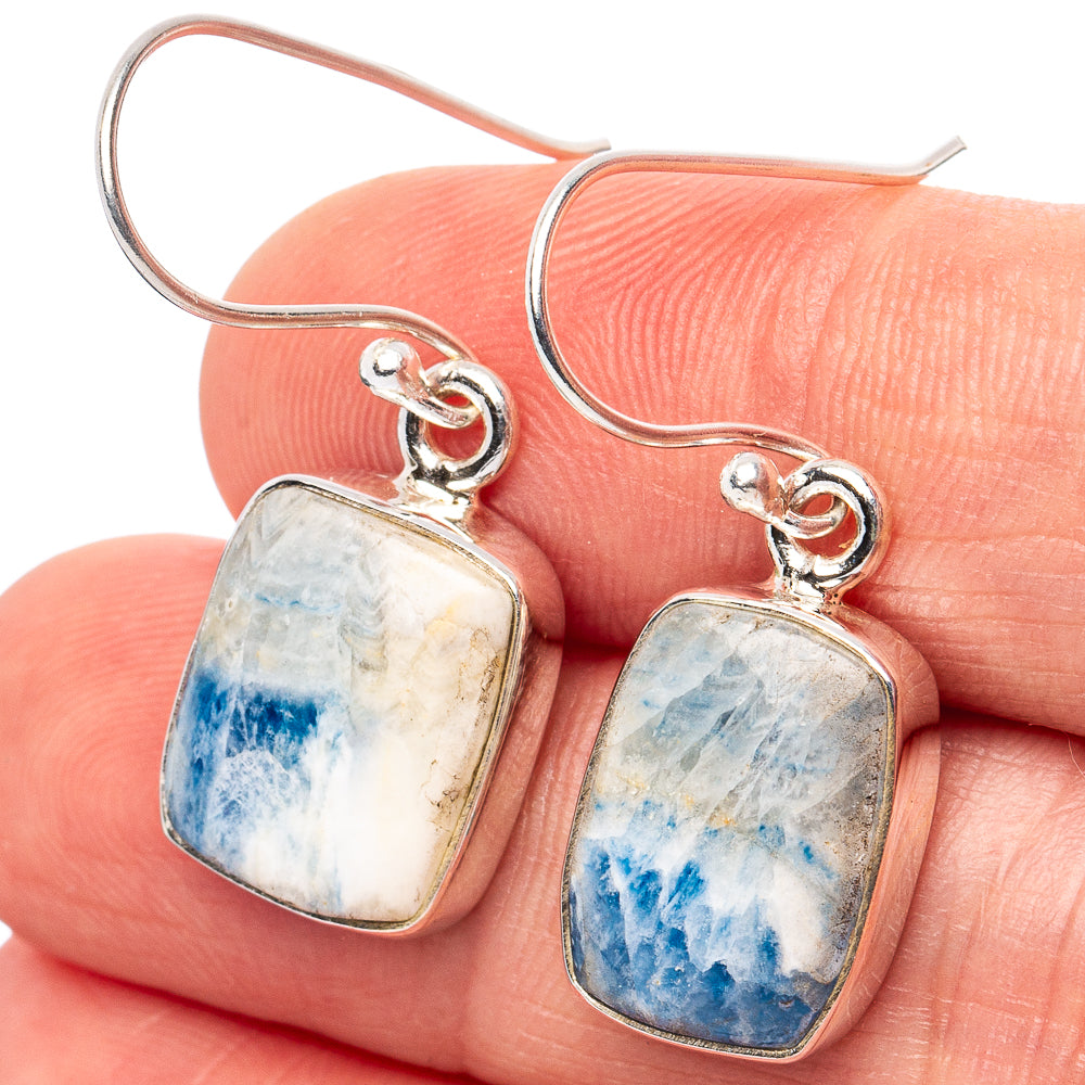 Blue Scheelite Earrings 1 1/4" (.925 Sterling Silver)