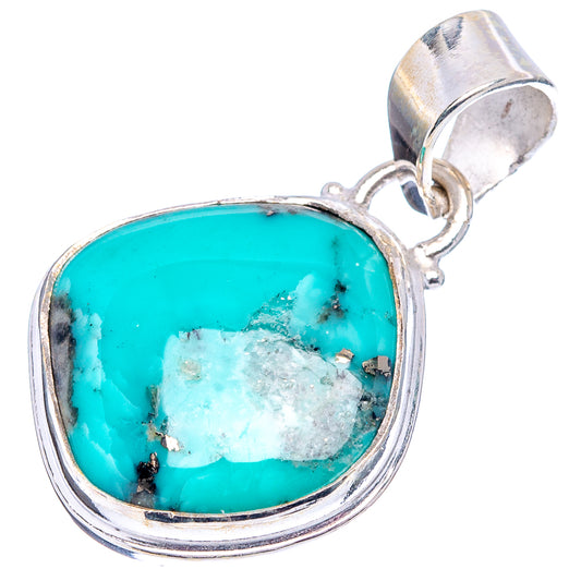 Sterling silver turquoise pendant with large oval cabochon and loop bail, side view