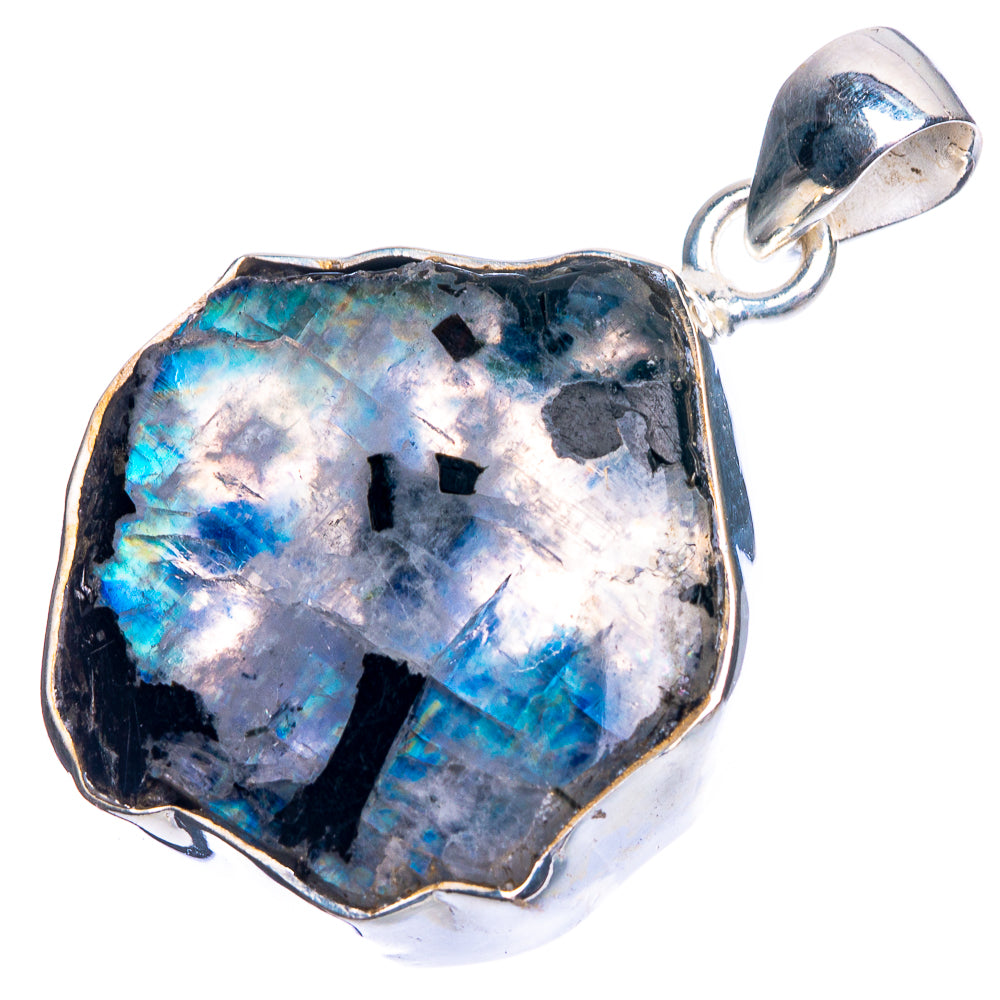 Raw Rainbow Moonstone Pendant 1 1/2" (925 Sterling Silver) P39169