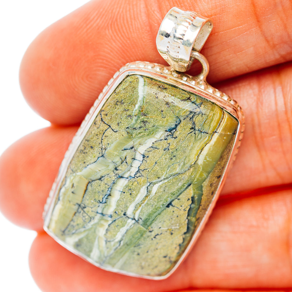 Green Swiss Opal Pendant 1 5/8" (.925 Sterling Silver)