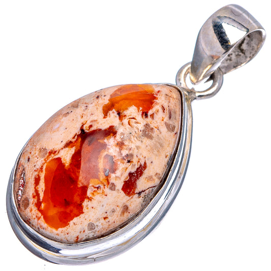 Sterling silver teardrop fire opal pendant with orange-red opal and top bail loop