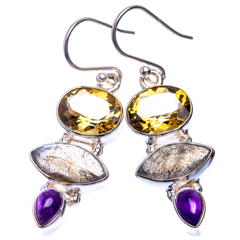 Labradorite, Citrine, Amethyst Earrings 1 5/8" (925 Sterling Silver) E432459