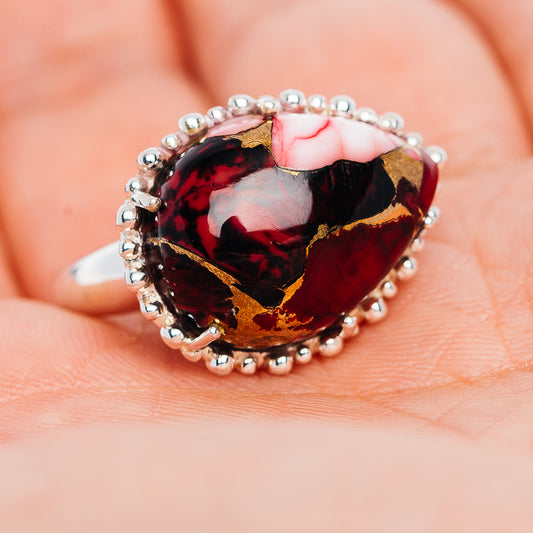 Exclusive Red Dahlia Mohave Turquoise Ring Size 6 (.925 Sterling Silver)