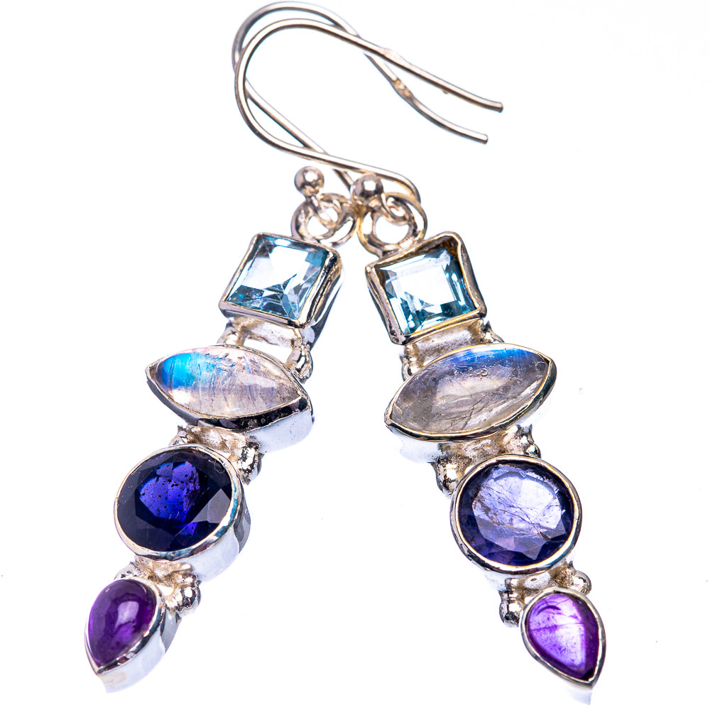 Rainbow Moonstone, Blue Topaz, Tanzanite, Amethyst Earrings 1 7/8" (925 Sterling Silver) E432456