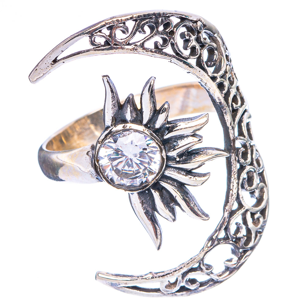 White Quartz Moon Sun Dainty Ring Size 7 Adjustable (925 Sterling Silver) R5237