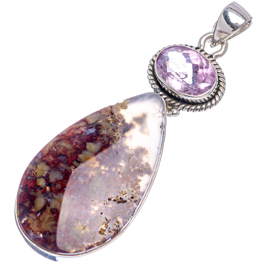 925 sterling silver pendant: amethyst oval and plume agate teardrop