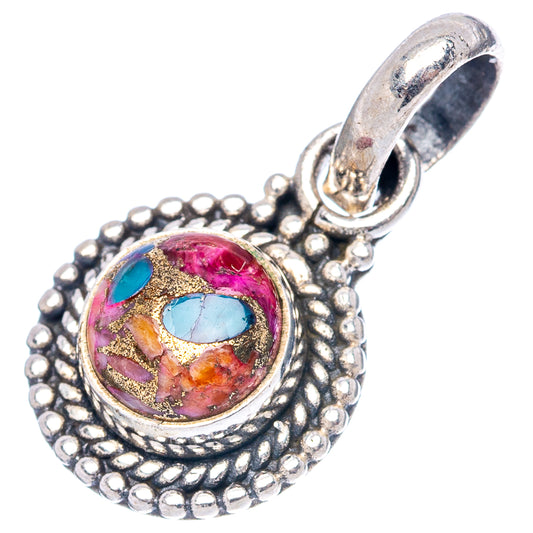 925 sterling silver pendant with pink floral cabochon, turquoise accents, ornate border