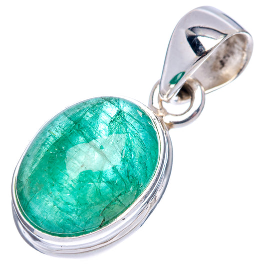Green oval emerald pendant with .925 sterling silver bezel and loop bail