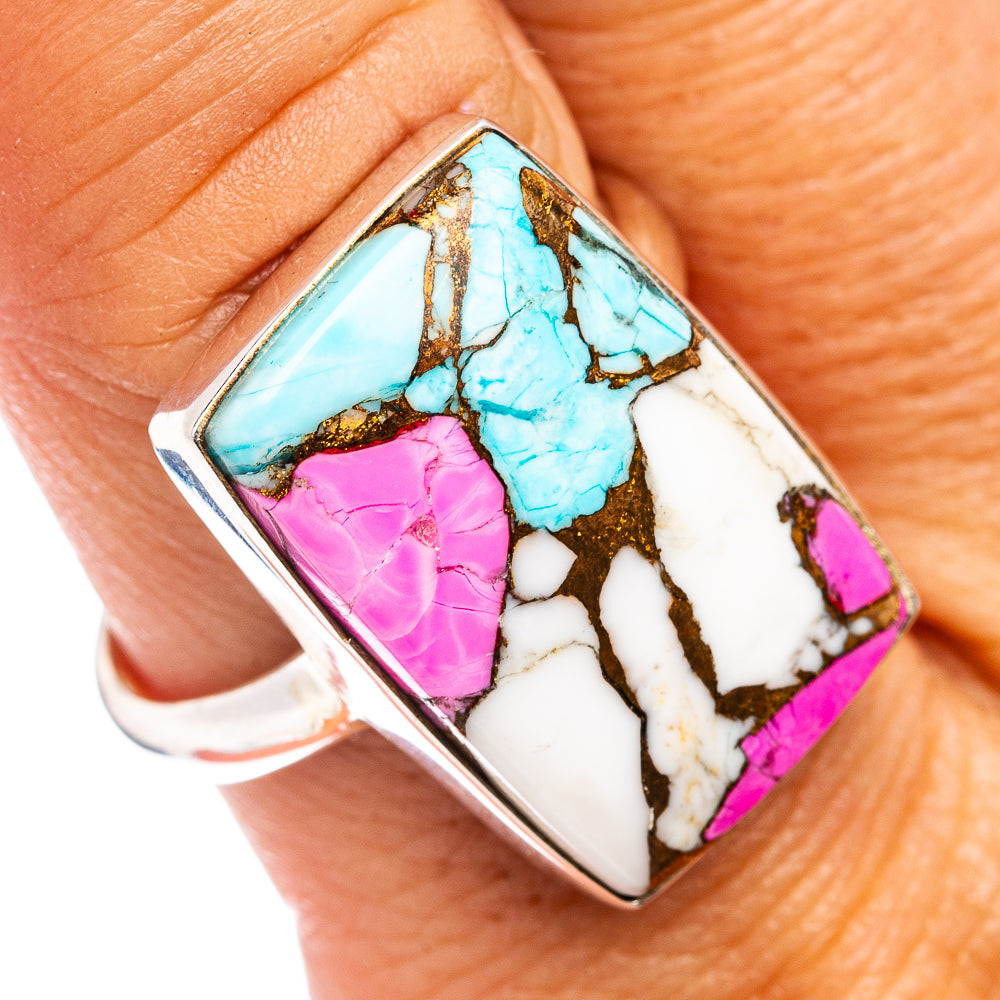 Premium Cotton Candy Dahlia Turquoise Ring Size 10 Adjustable (.925 Sterling Silver)