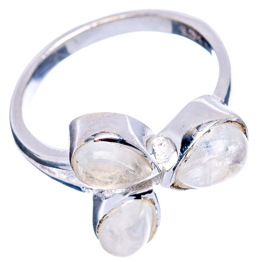 Sterling silver ring with three moonstone pear cabochons in a clustered setting