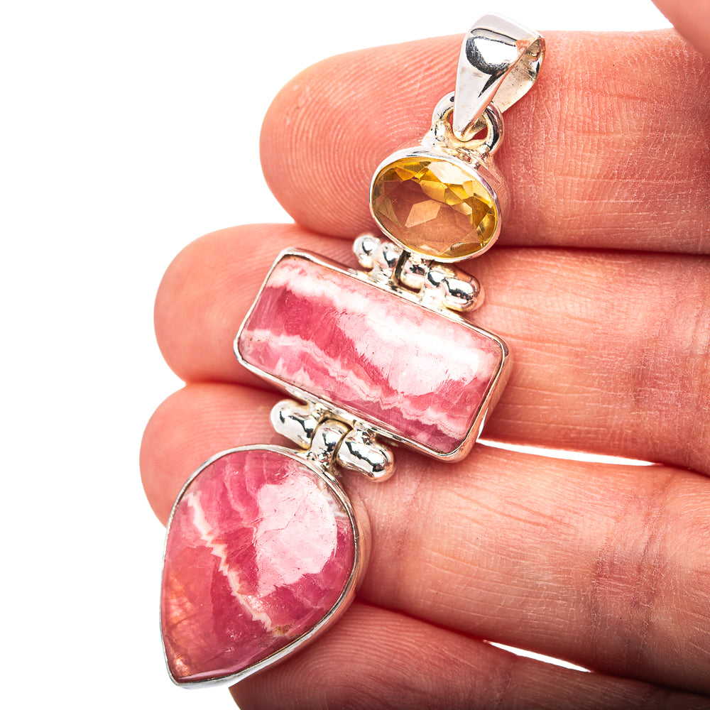 Premium Rhodochrosite, Citrine Pendant 2 1/4" (.925 Sterling Silver)