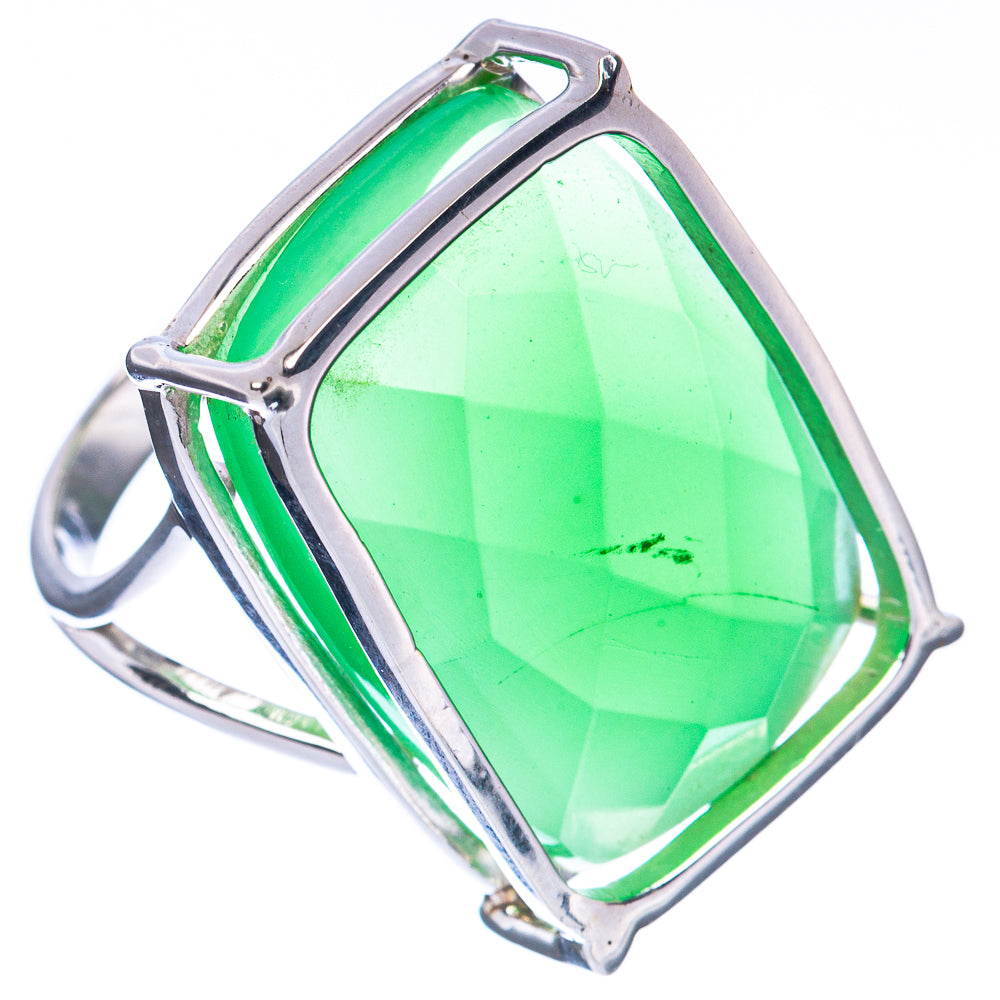 Green onyx ring with 925 sterling silver split shank and faceted cushion teardrop