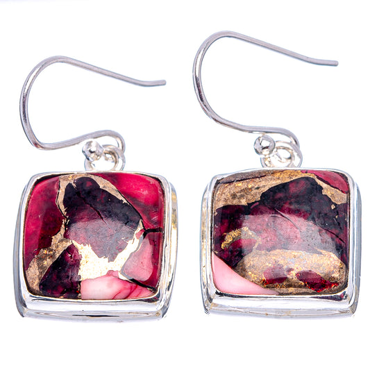 925 sterling silver square red and purple gemstone drop earrings with French hooks
