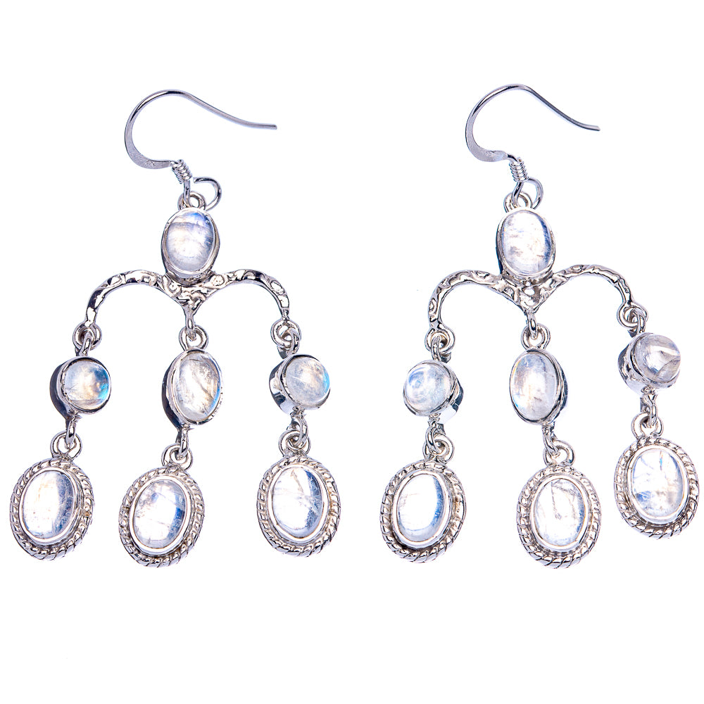 Signature Rainbow Moonstone Earrings 2 1/8" (925 Sterling Silver) E1180