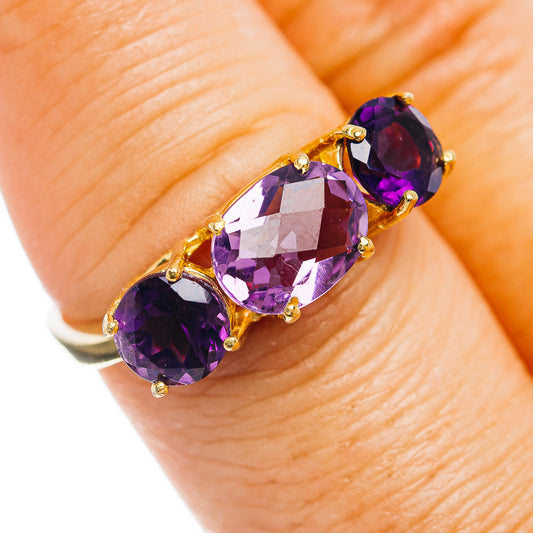 Amethyst Ring Size 7.75 (.925 Sterling Silver) 24k Gold Plated