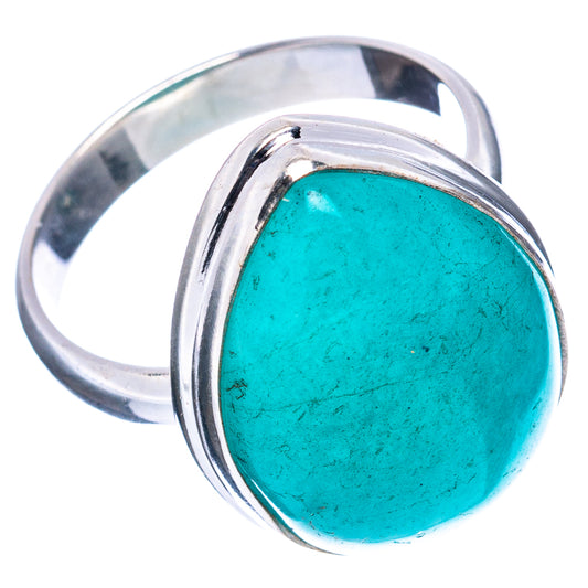 Amazonite oval ring .925 sterling silver band, teal stone in polished bezel, side view